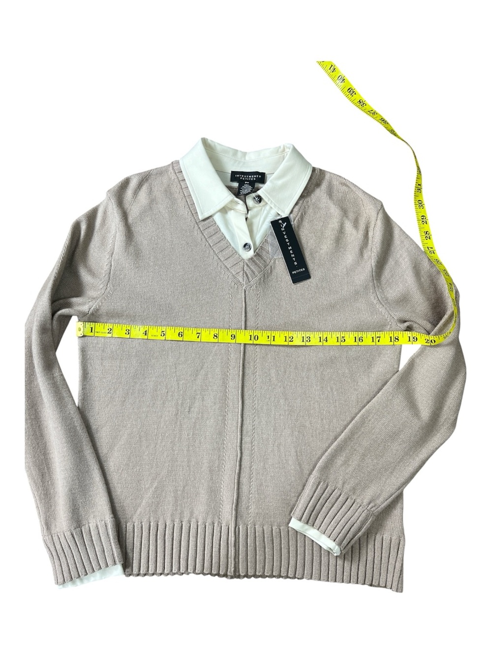 NWT Investments Petites Beige 2-in-1 Mock Layer Collar Sweater Top PS MSRP$69 - Picture 5 of 6